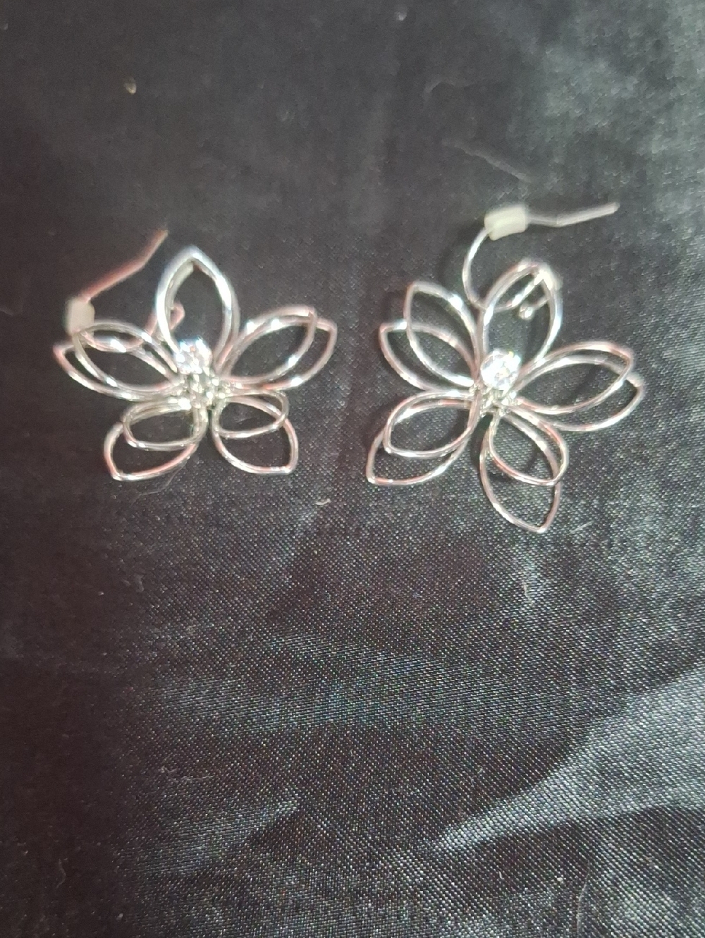 Silver Floral Openwork Drop Earrings - Sparkling Center